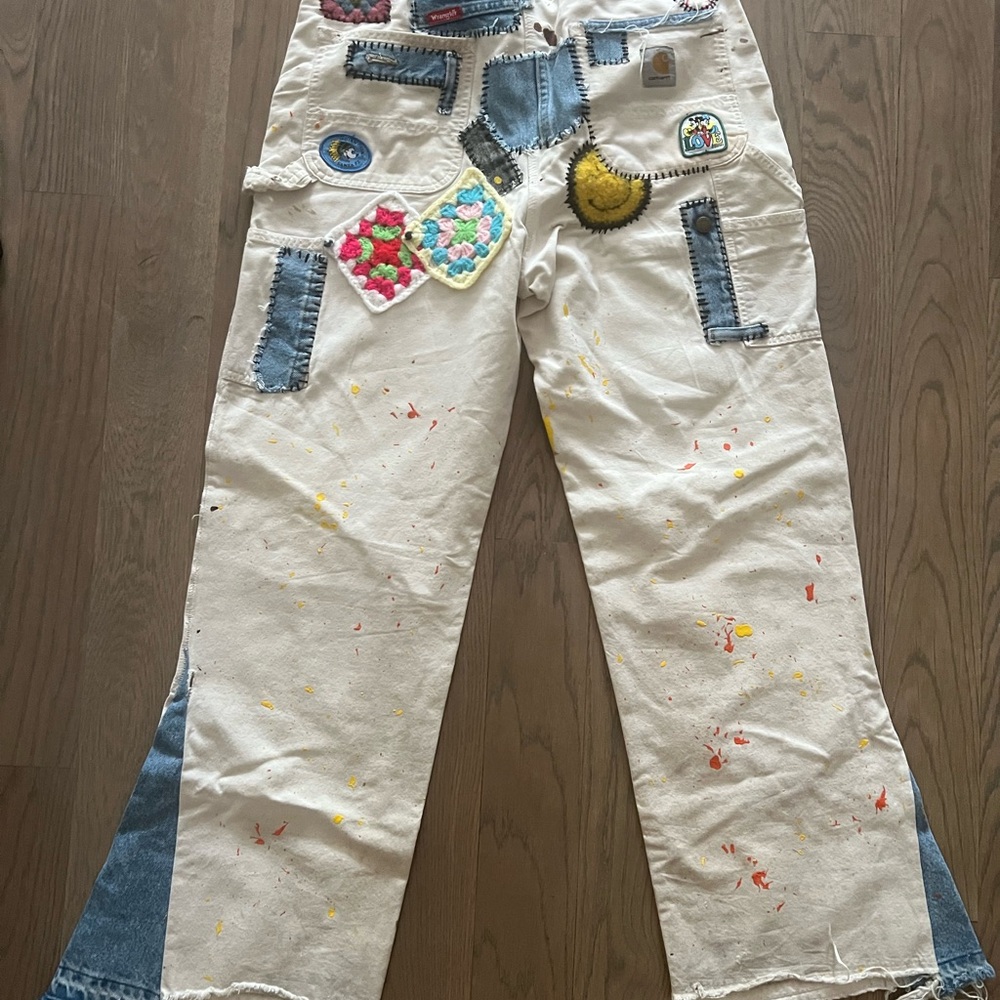 Carhartt Custom Patchwork Denim and Cream Pants